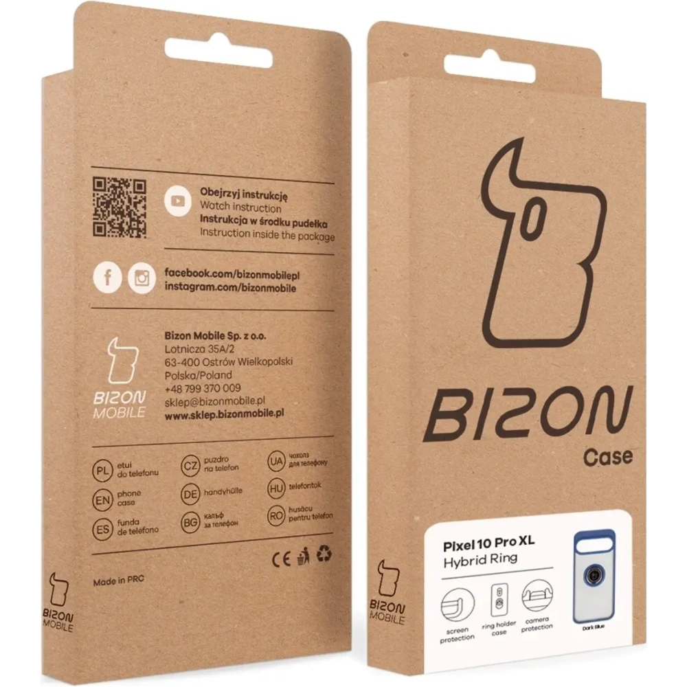 Etui z uchwytem na palec Bizon Case Hybrid Ring do Google Pixel 10 Pro XL przydymione z granatową ramką