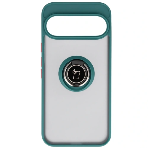 Etui z uchwytem na palec Bizon Case Hybrid Ring do Google Pixel 10 Pro XL przydymione z ciemnozieloną ramką