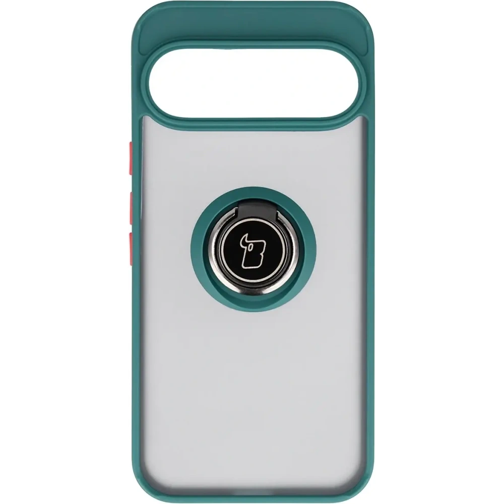 Etui z uchwytem na palec Bizon Case Hybrid Ring do Google Pixel 10 Pro XL przydymione z ciemnozieloną ramką