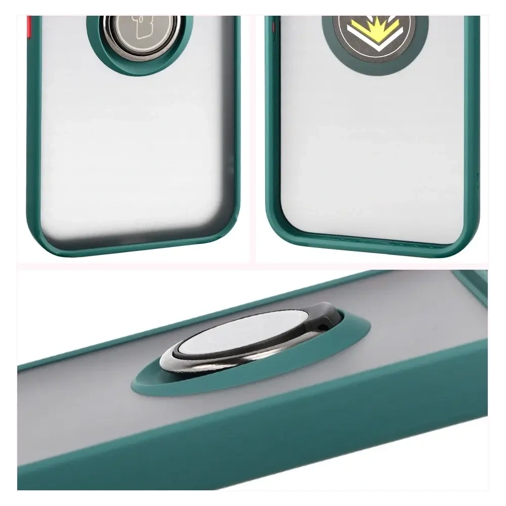 Etui z uchwytem na palec Bizon Case Hybrid Ring do Google Pixel 10 Pro XL przydymione z ciemnozieloną ramką