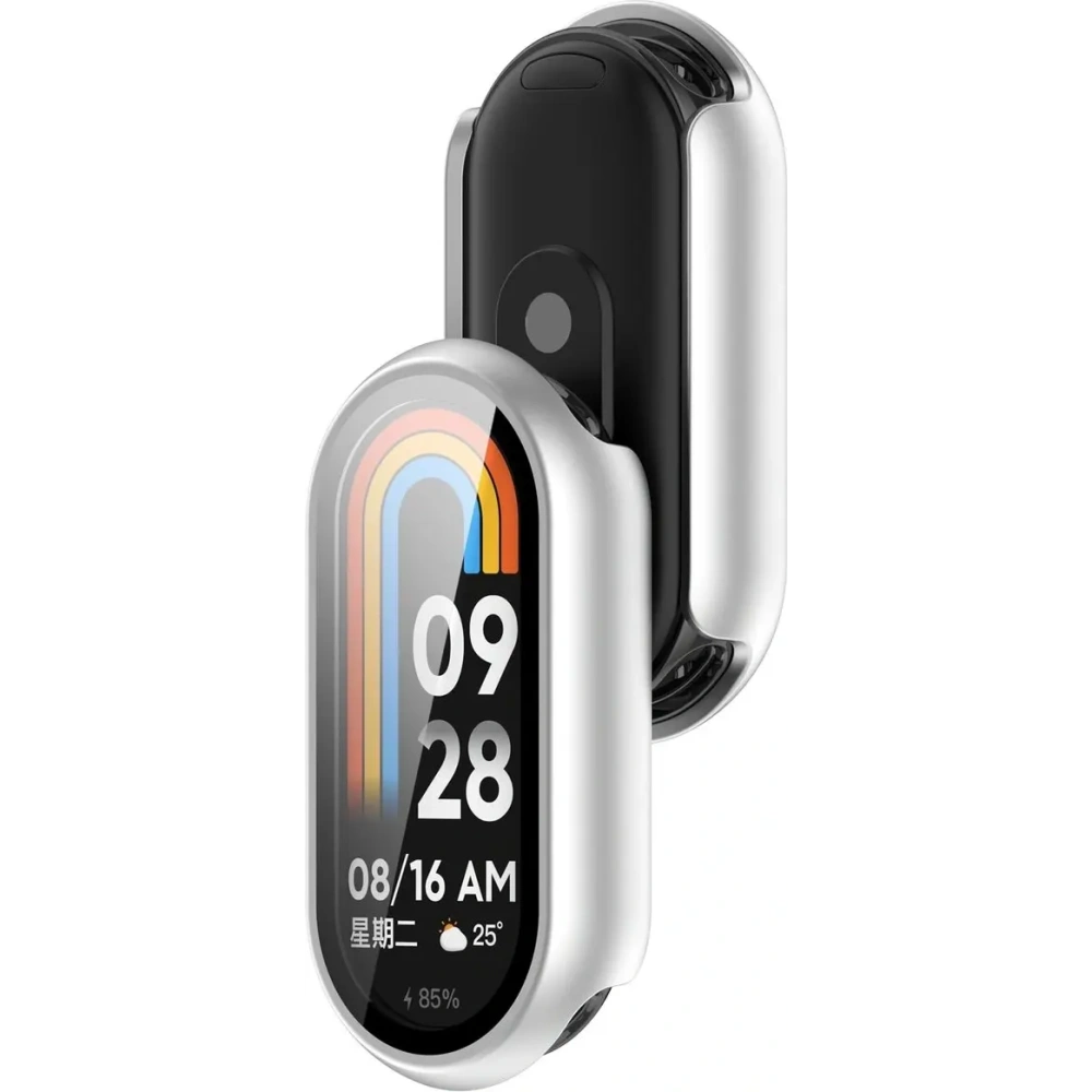 Etui ze szkłem do zegarka Bizon Case+Glass Watch do Xiaomi Smart Band 10 srebrne