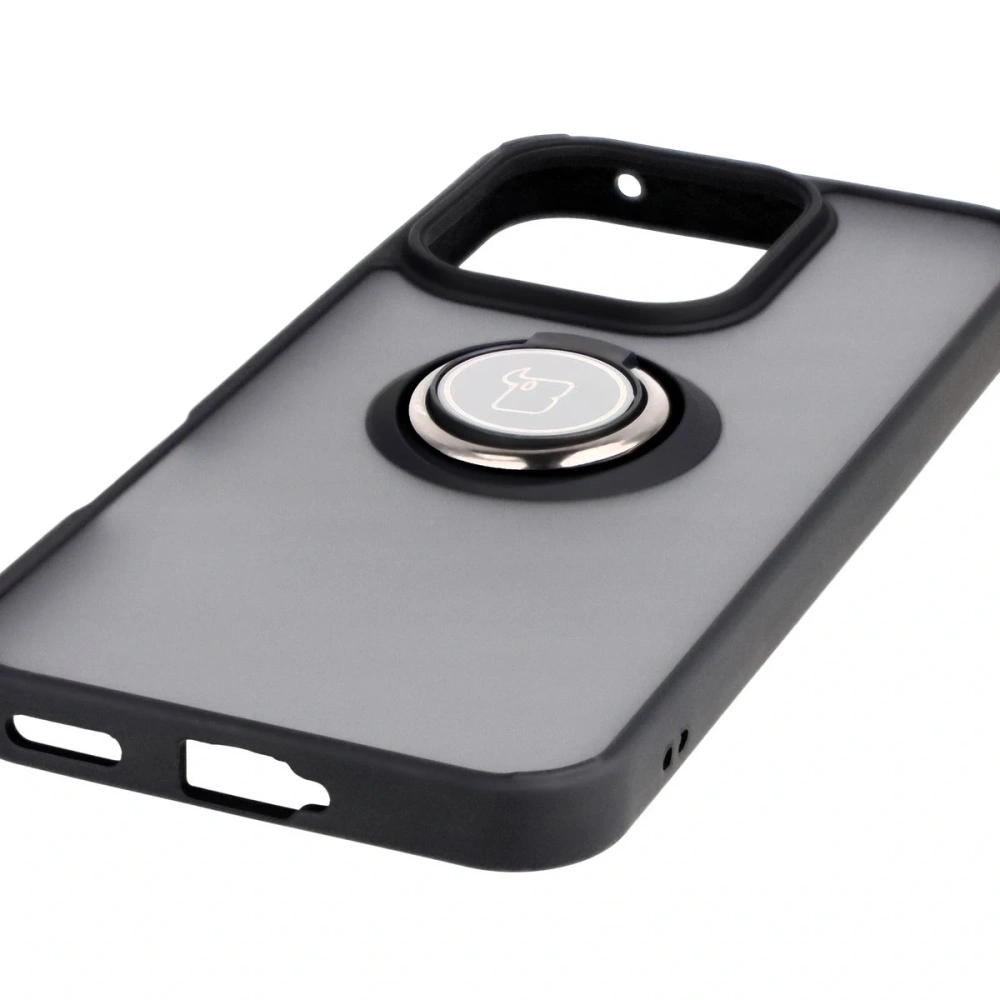 Etui z uchwytem na palec Bizon Case Hybrid Ring do Honor 400 Lite przydymione z czarną ramką