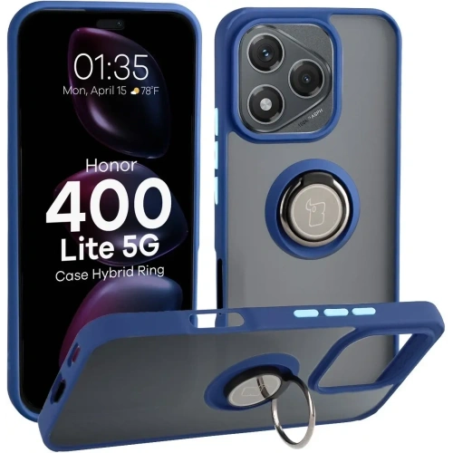 Etui z uchwytem na palec Bizon Case Hybrid Ring do Honor 400 Lite przydymione z granatową ramką