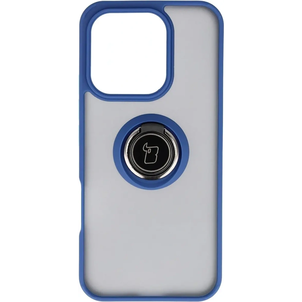 Etui z uchwytem na palec Bizon Case Hybrid Ring do Honor 400 Lite przydymione z granatową ramką