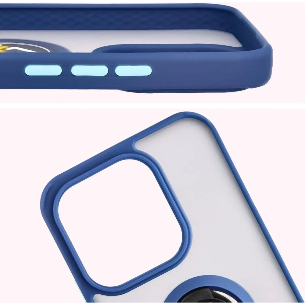 Etui z uchwytem na palec Bizon Case Hybrid Ring do Honor 400 Lite przydymione z granatową ramką