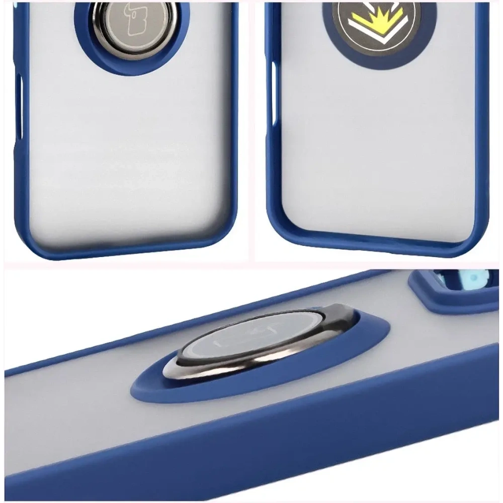 Etui z uchwytem na palec Bizon Case Hybrid Ring do Honor 400 Lite przydymione z granatową ramką