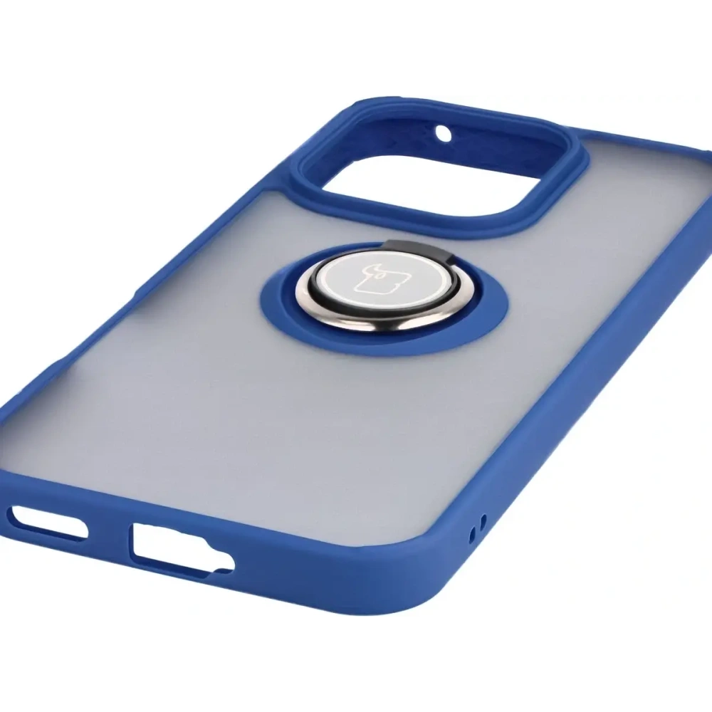 Etui z uchwytem na palec Bizon Case Hybrid Ring do Honor 400 Lite przydymione z granatową ramką