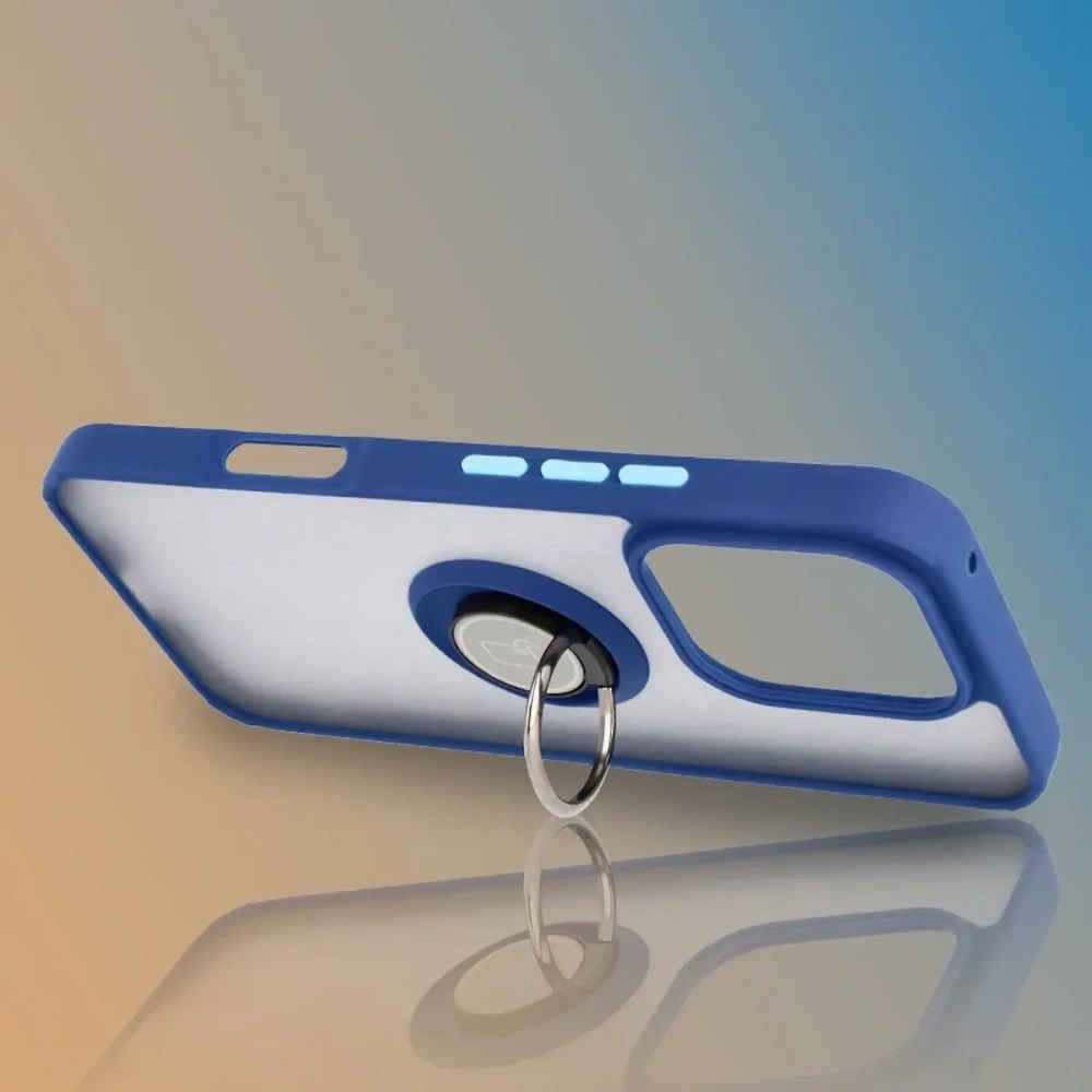 Etui z uchwytem na palec Bizon Case Hybrid Ring do Honor 400 Lite przydymione z granatową ramką