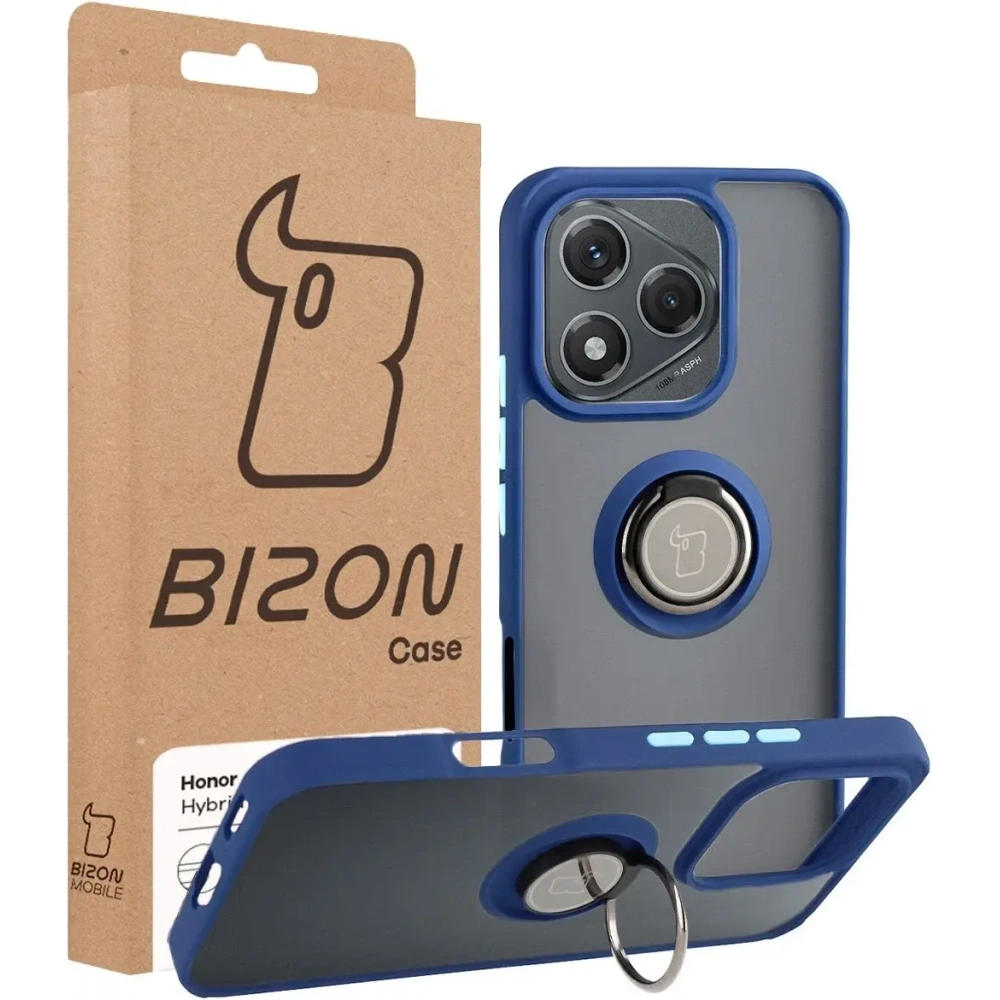 Etui z uchwytem na palec Bizon Case Hybrid Ring do Honor 400 Lite przydymione z granatową ramką