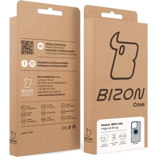 Etui z uchwytem na palec Bizon Case Hybrid Ring do Honor 400 Lite przydymione z granatową ramką