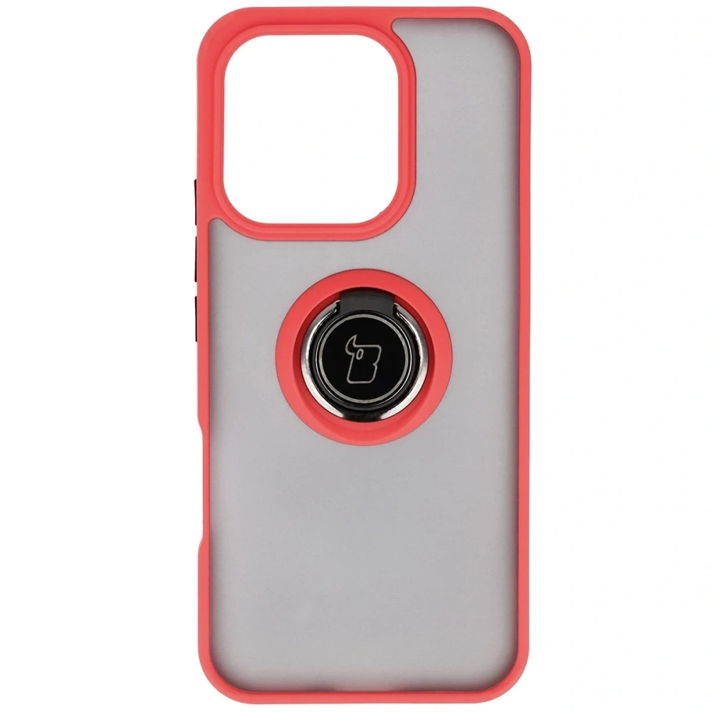 Etui z uchwytem na palec Bizon Case Hybrid Ring do Honor 400 Lite przydymione z czerwoną ramką