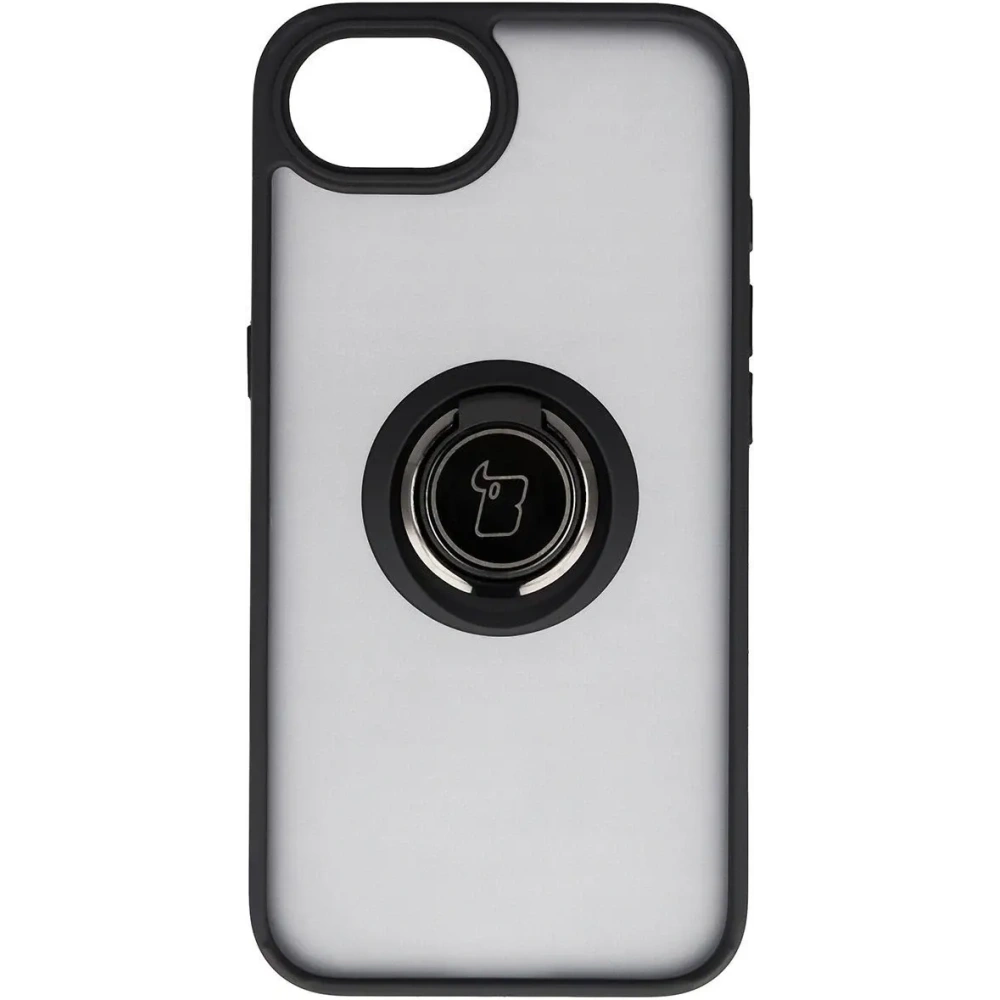 Etui z uchwytem na palec Bizon Case Hybrid Ring do Apple iPhone 16e przydymione z czarną ramką