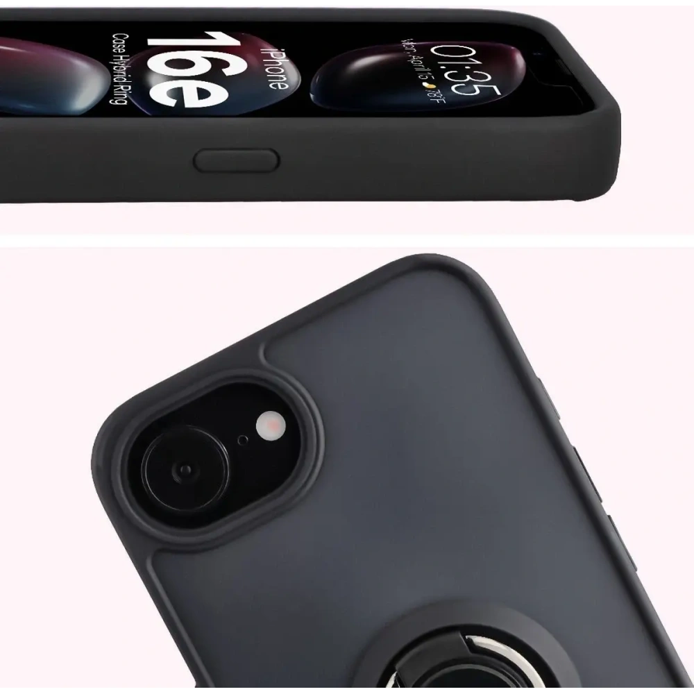 Etui z uchwytem na palec Bizon Case Hybrid Ring do Apple iPhone 16e przydymione z czarną ramką