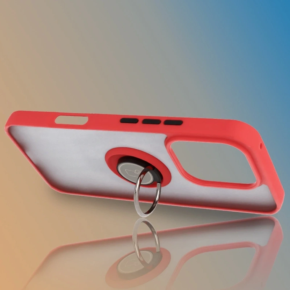 Etui z uchwytem na palec Bizon Case Hybrid Ring do Honor 400 Lite przydymione z czerwoną ramką