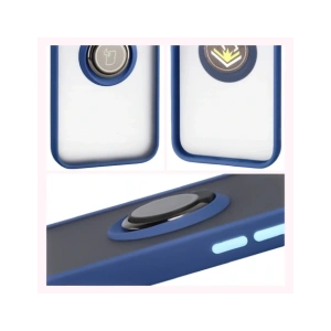 Etui z uchwytem na palec Bizon Case Hybrid Ring do Apple iPhone 16e przydymione z granatową ramką