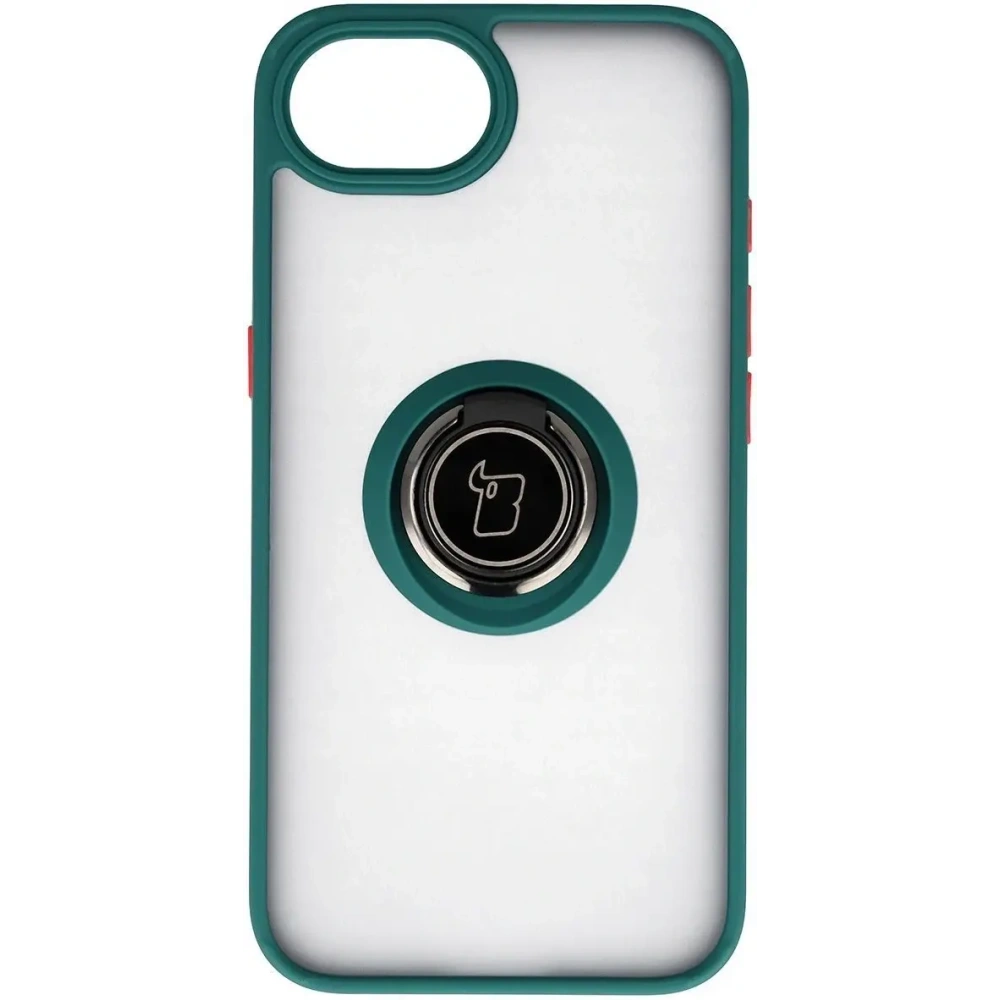 Etui z uchwytem na palec Bizon Case Hybrid Ring do Apple iPhone 16e przydymione z ciemnozieloną ramką