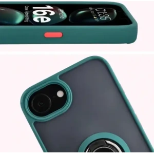 Etui z uchwytem na palec Bizon Case Hybrid Ring do Apple iPhone 16e przydymione z ciemnozieloną ramką