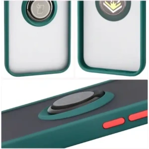 Etui z uchwytem na palec Bizon Case Hybrid Ring do Apple iPhone 16e przydymione z ciemnozieloną ramką