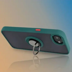 Etui z uchwytem na palec Bizon Case Hybrid Ring do Apple iPhone 16e przydymione z ciemnozieloną ramką