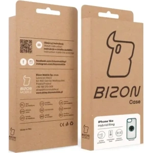 Etui z uchwytem na palec Bizon Case Hybrid Ring do Apple iPhone 16e przydymione z ciemnozieloną ramką