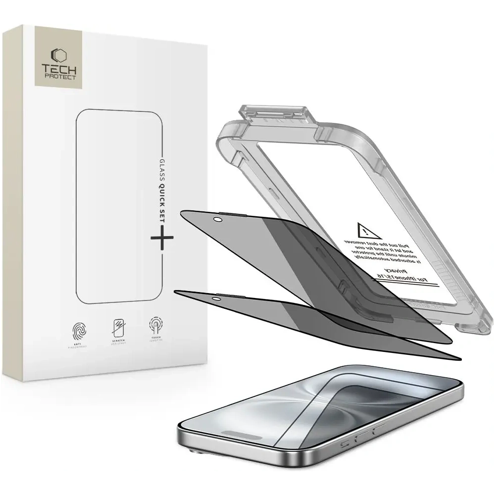 Szkło prywatyzujące Tech-Protect Quick Set Spy+ do Apple iPhone 15 / 16 Privacy [2 PACK]