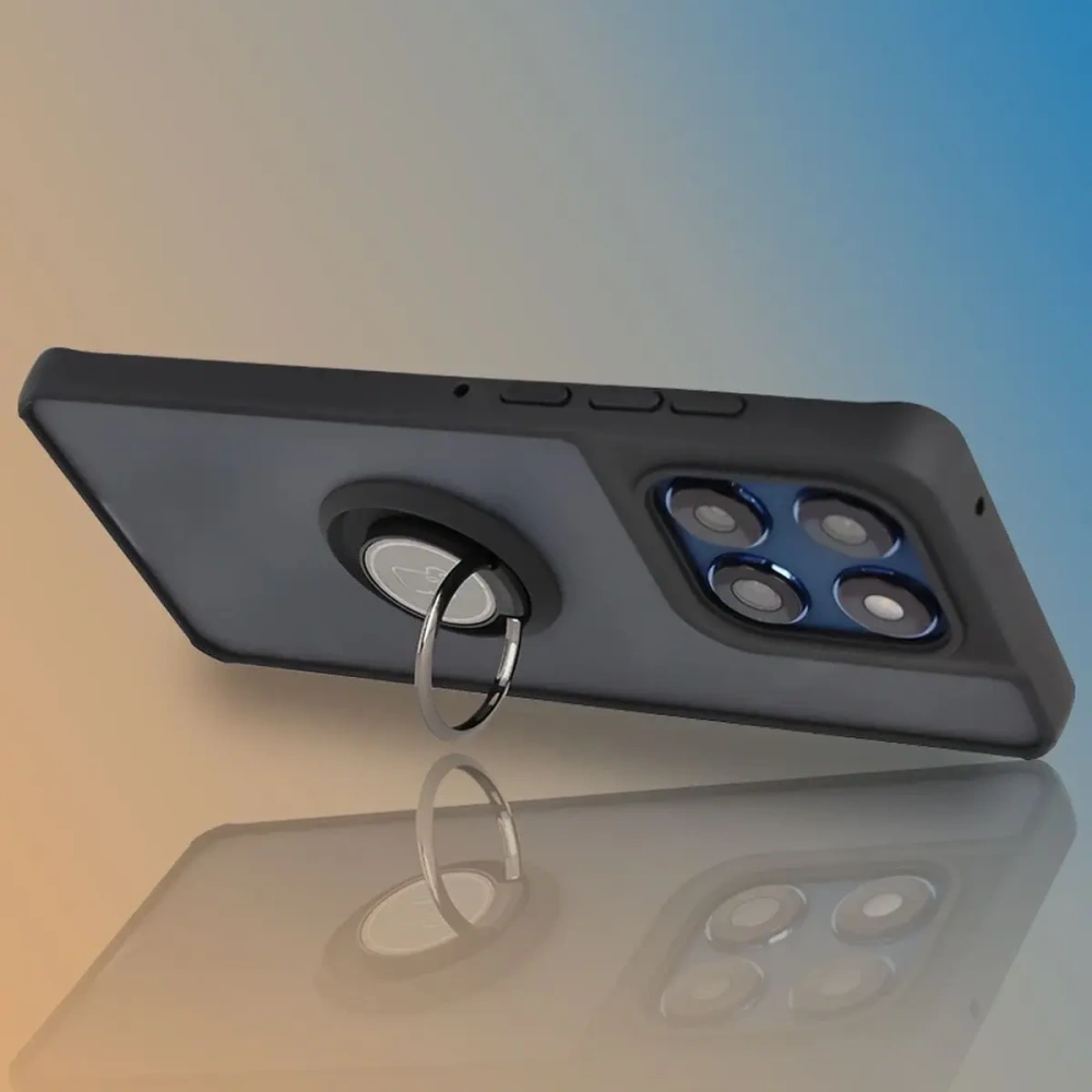 Etui z uchwytem na palec Bizon Case Hybrid Ring do Motorola Edge 60 Fusion / 60 przydymione z czarną ramką