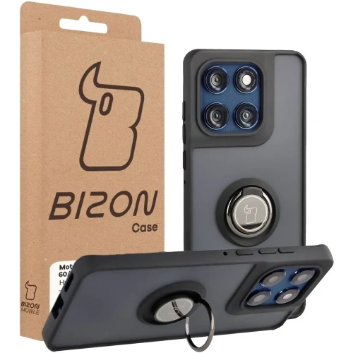 Etui z uchwytem na palec Bizon Case Hybrid Ring do Motorola Edge 60 Fusion / 60 przydymione z czarną ramką