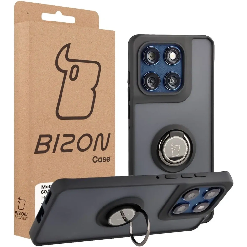 Etui z uchwytem na palec Bizon Case Hybrid Ring do Motorola Edge 60 Fusion / 60 przydymione z czarną ramką