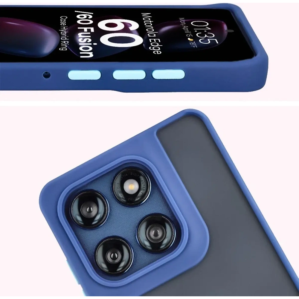 Etui z uchwytem na palec Bizon Case Hybrid Ring do Motorola Edge 60 Fusion / 60 przydymione z granatową ramką