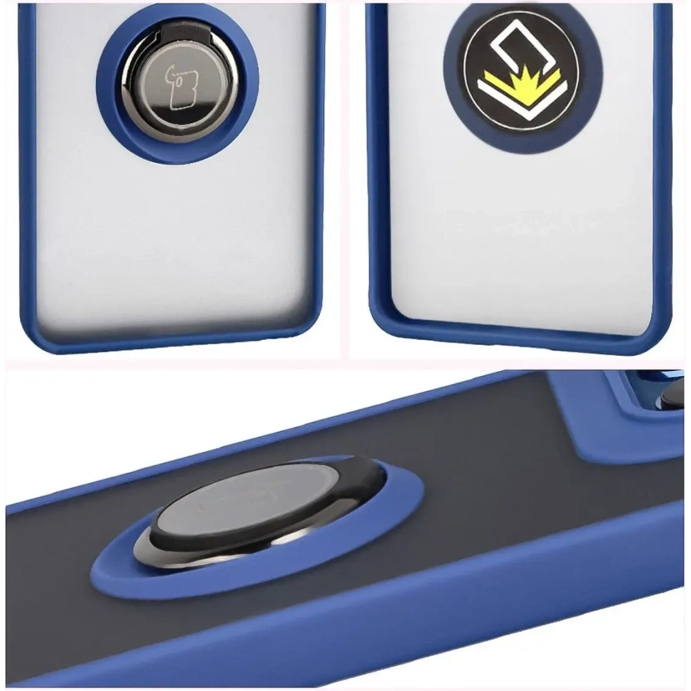 Etui z uchwytem na palec Bizon Case Hybrid Ring do Motorola Edge 60 Fusion / 60 przydymione z granatową ramką