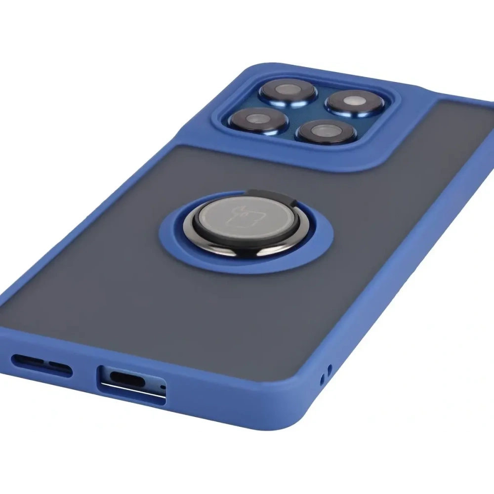 Etui z uchwytem na palec Bizon Case Hybrid Ring do Motorola Edge 60 Fusion / 60 przydymione z granatową ramką