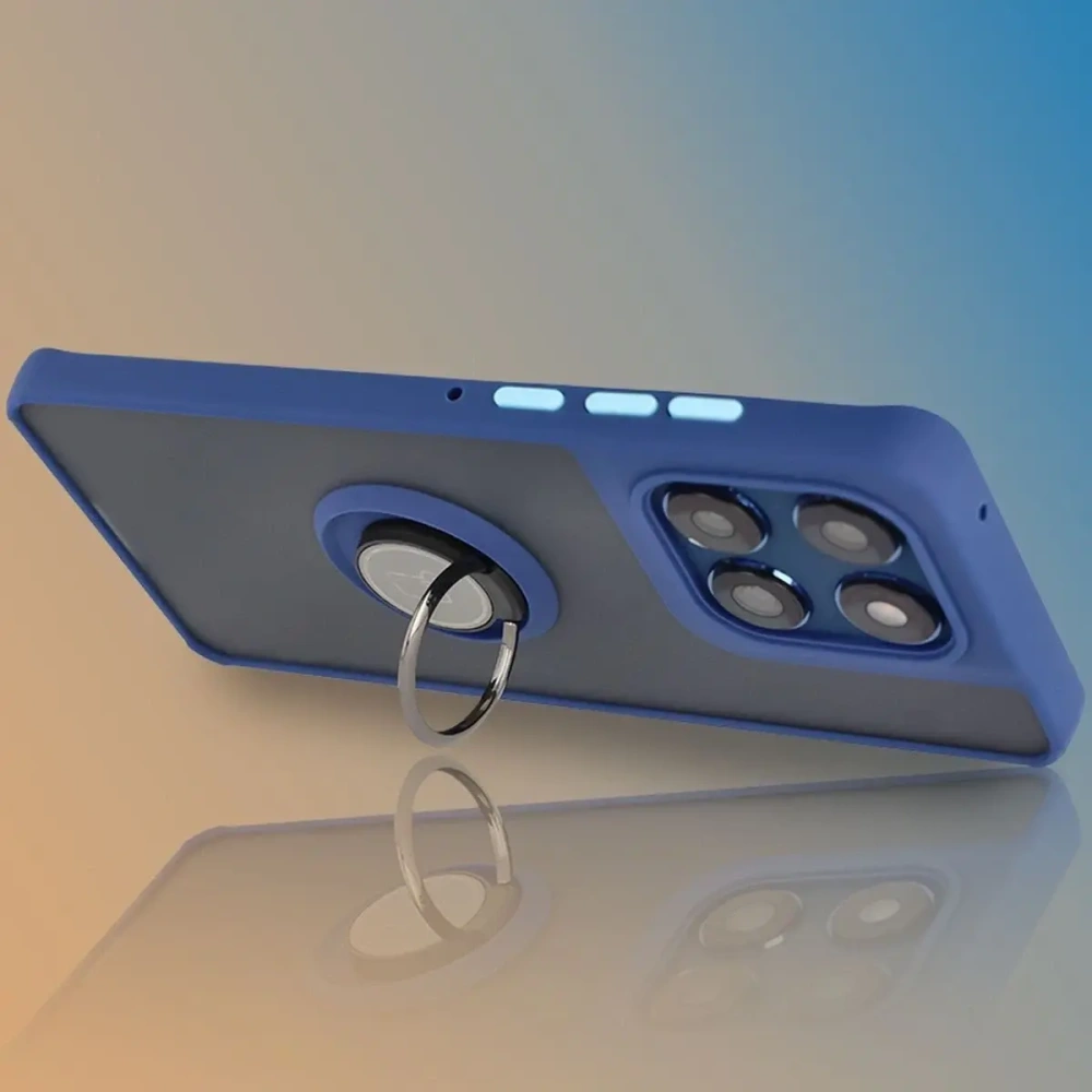 Etui z uchwytem na palec Bizon Case Hybrid Ring do Motorola Edge 60 Fusion / 60 przydymione z granatową ramką