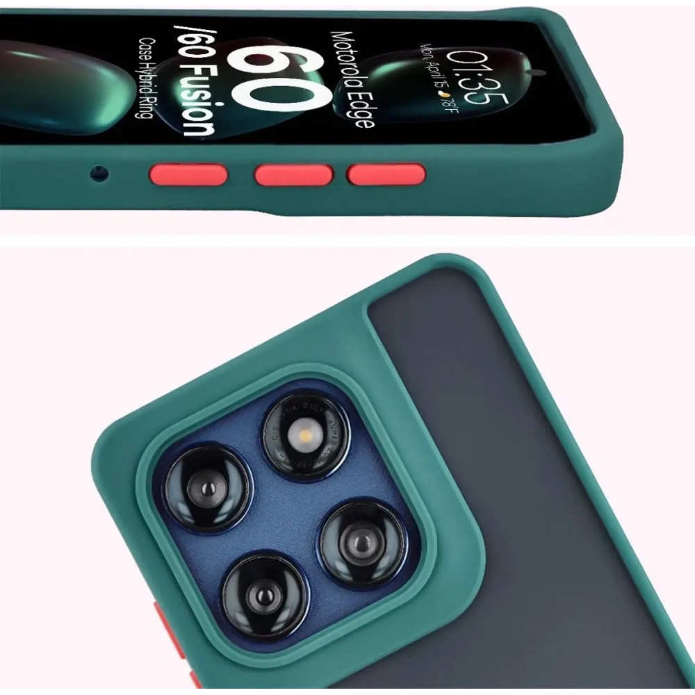 Etui z uchwytem na palec Bizon Case Hybrid Ring do Motorola Edge 60 Fusion / 60 przydymione z ciemnozieloną ramką