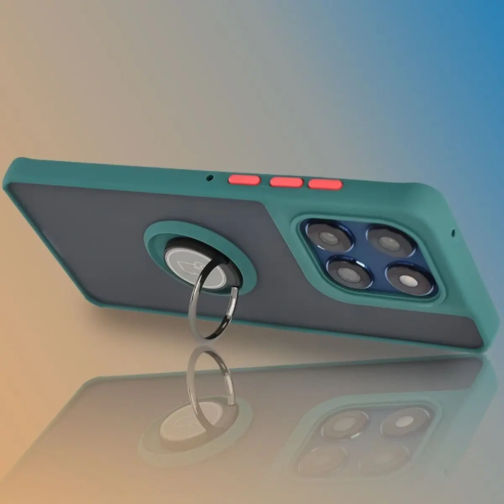 Etui z uchwytem na palec Bizon Case Hybrid Ring do Motorola Edge 60 Fusion / 60 przydymione z ciemnozieloną ramką