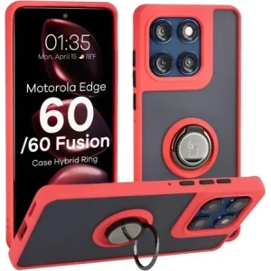 Etui z uchwytem na palec Bizon Case Hybrid Ring do Motorola Edge 60 Fusion / 60 przydymione z czerwoną ramką