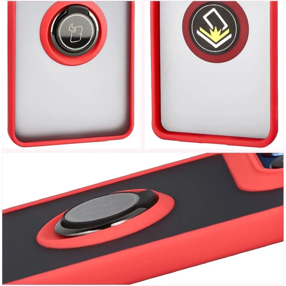 Etui z uchwytem na palec Bizon Case Hybrid Ring do Motorola Edge 60 Fusion / 60 przydymione z czerwoną ramką