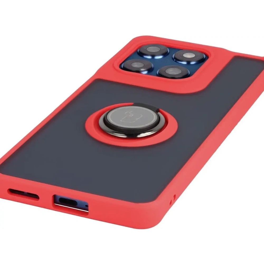 Etui z uchwytem na palec Bizon Case Hybrid Ring do Motorola Edge 60 Fusion / 60 przydymione z czerwoną ramką