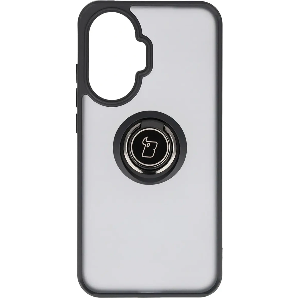 Etui z uchwytem na palec Bizon Case Hybrid Ring do Xiaomi POCO F7 przydymione z czarną ramką