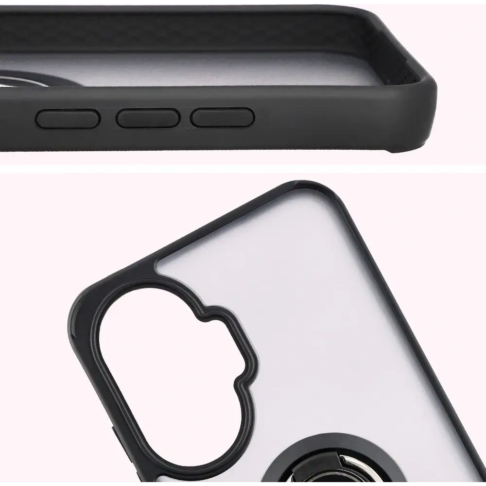 Etui z uchwytem na palec Bizon Case Hybrid Ring do Xiaomi POCO F7 przydymione z czarną ramką
