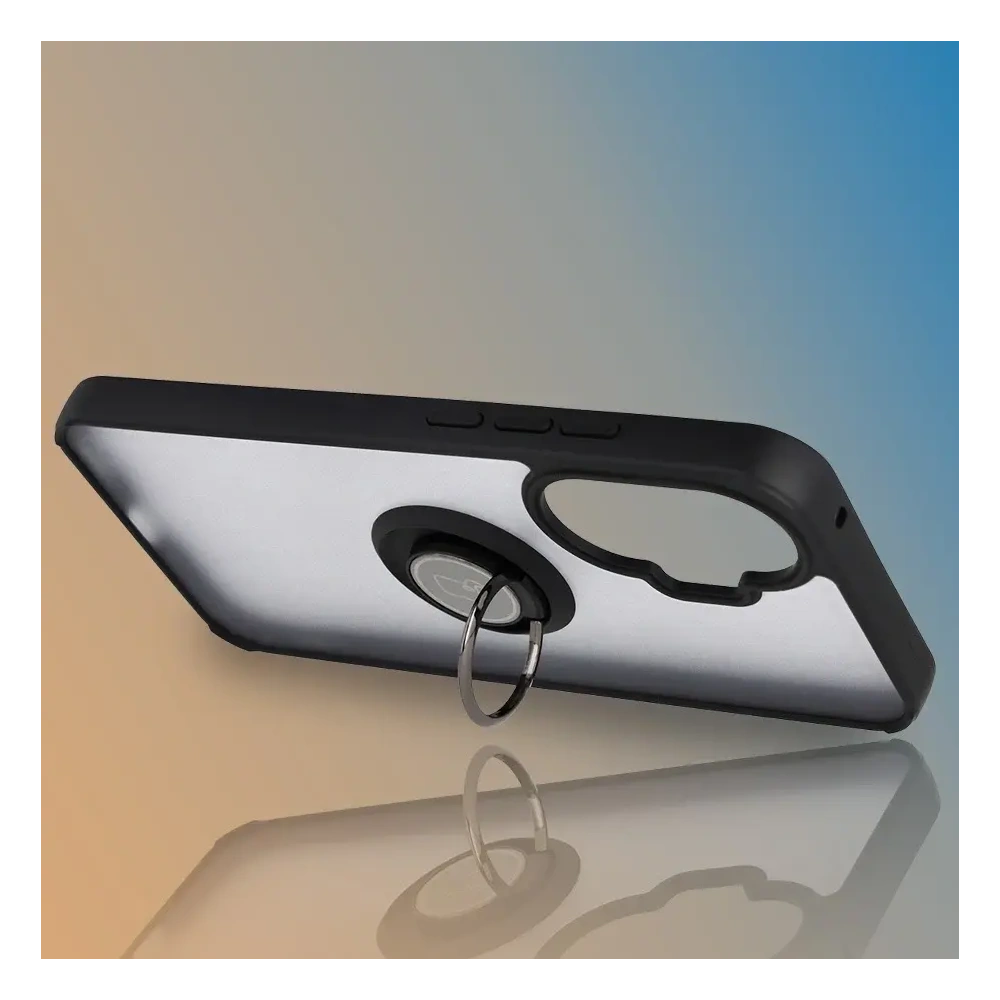 Etui z uchwytem na palec Bizon Case Hybrid Ring do Xiaomi POCO F7 przydymione z czarną ramką