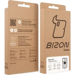 Etui z uchwytem na palec Bizon Case Hybrid Ring do Xiaomi POCO F7 przydymione z czarną ramką