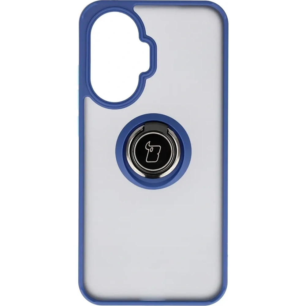 Etui z uchwytem na palec Bizon Case Hybrid Ring do Xiaomi POCO F7 przydymione z granatową ramką