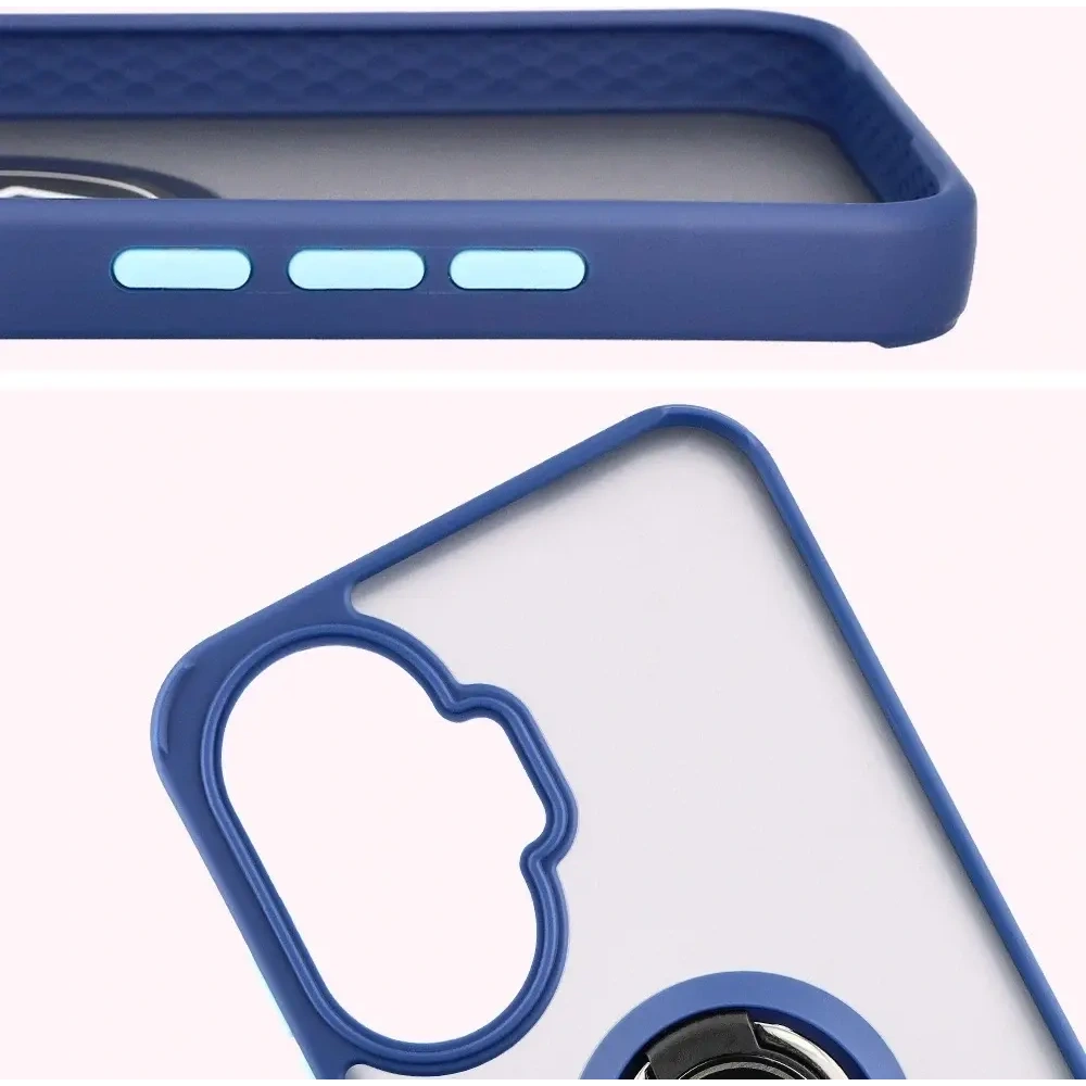 Etui z uchwytem na palec Bizon Case Hybrid Ring do Xiaomi POCO F7 przydymione z granatową ramką