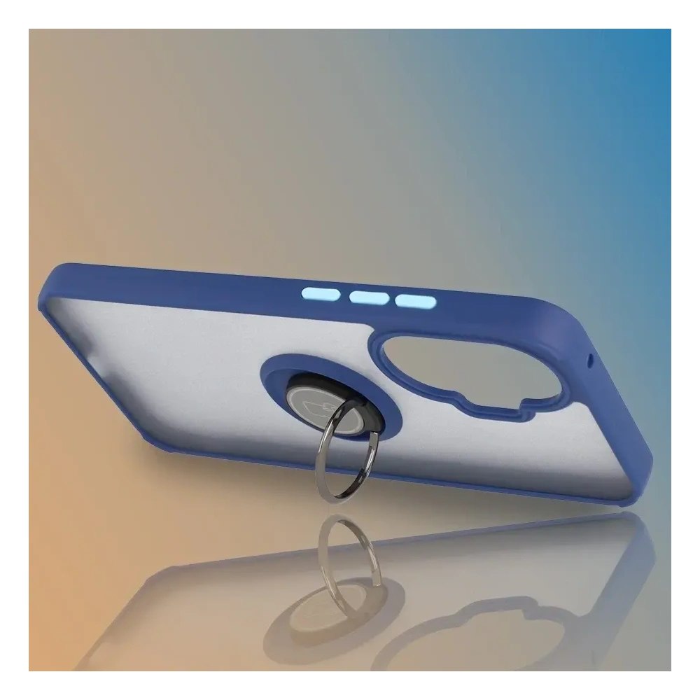 Etui z uchwytem na palec Bizon Case Hybrid Ring do Xiaomi POCO F7 przydymione z granatową ramką