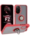 Etui z uchwytem na palec Bizon Case Hybrid Ring do Xiaomi POCO F7 przydymione z czerwoną ramką