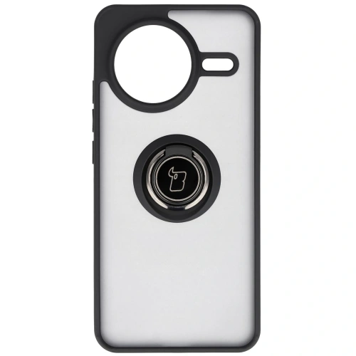 Etui z uchwytem na palec Bizon Case Hybrid Ring do Xiaomi POCO F7 Pro przydymione z czarną ramką
