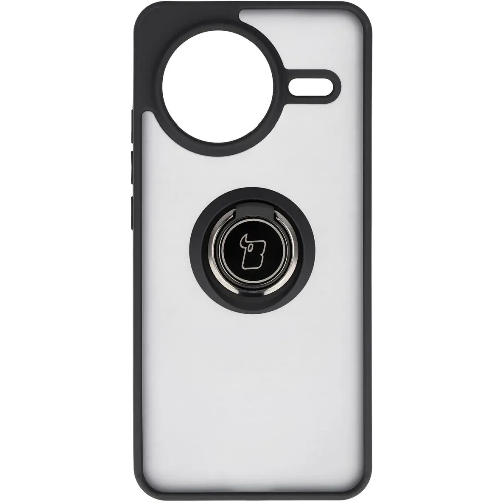 Etui z uchwytem na palec Bizon Case Hybrid Ring do Xiaomi POCO F7 Pro przydymione z czarną ramką