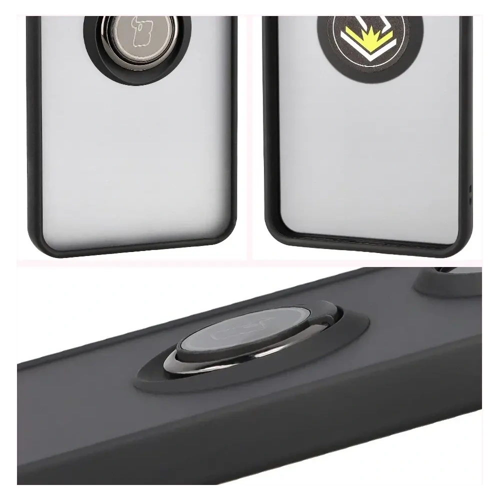 Etui z uchwytem na palec Bizon Case Hybrid Ring do Xiaomi POCO F7 Pro przydymione z czarną ramką