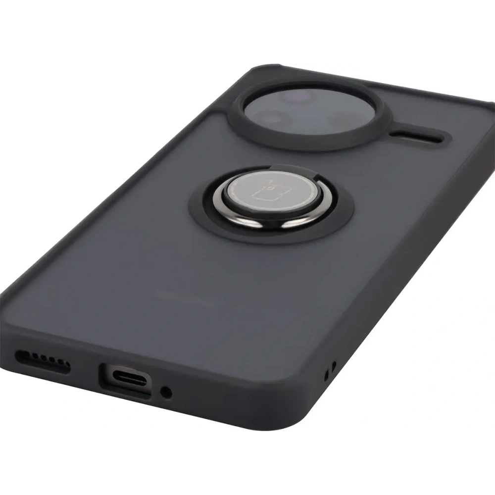 Etui z uchwytem na palec Bizon Case Hybrid Ring do Xiaomi POCO F7 Pro przydymione z czarną ramką