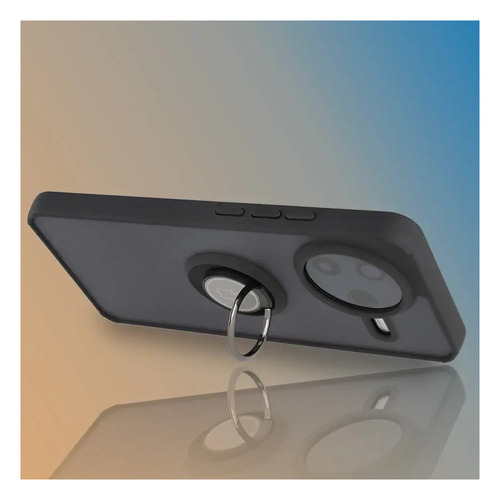 Etui z uchwytem na palec Bizon Case Hybrid Ring do Xiaomi POCO F7 Pro przydymione z czarną ramką